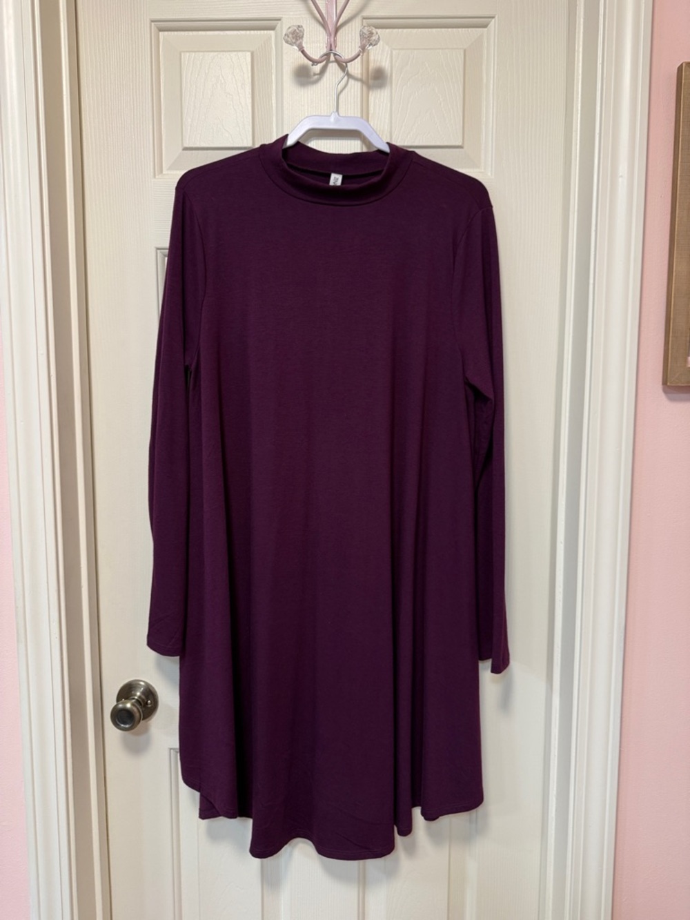 Zenana Outfitters Long Sleeve Swing Dress in Deep Plum